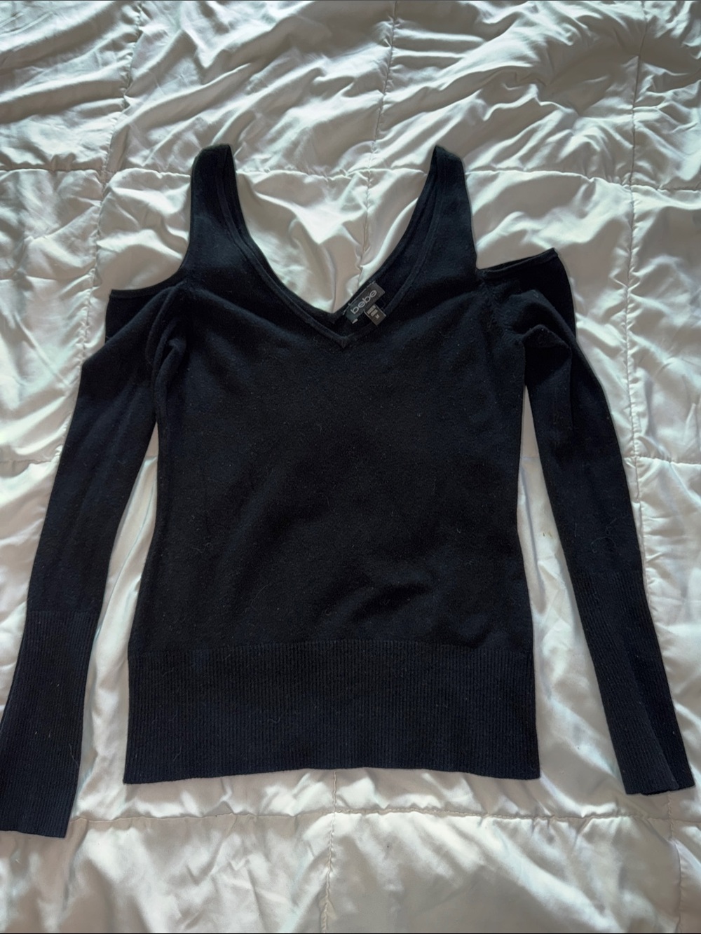 bebe Black Cold-Shoulder V-Neck Sweater